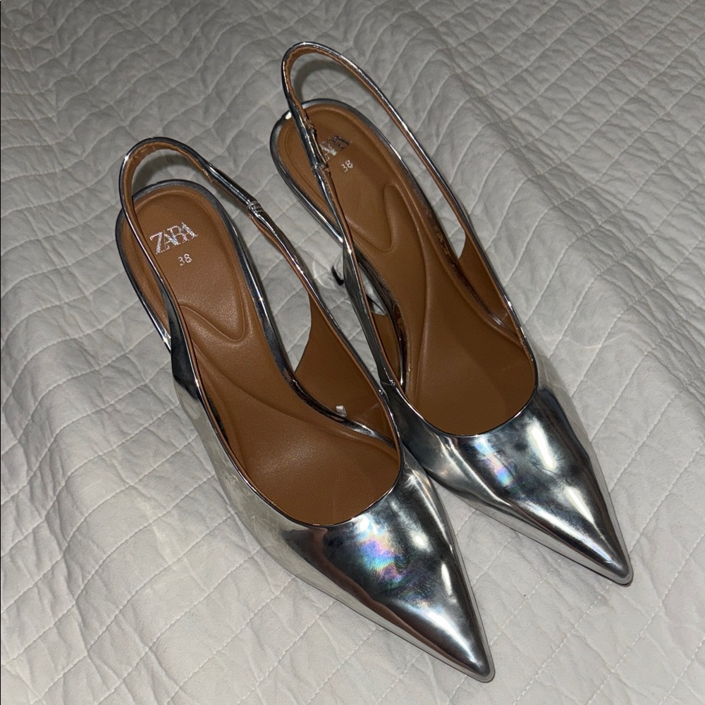 Zara Metallic Silver Pointed Heels